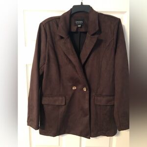 Women's Chocolate Brown Faux Suede Double-Breasted Blazer By Stoosh